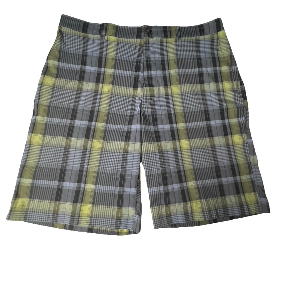 PGA Tour Golf Shorts Blue Green Plaid 36W Lightweight Wicking Stretch Quick Dry